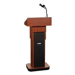 Amplivox SW505A-MH Adjustable Height Executive Wireless Sound Column Full Floor Lectern with Mahogany Finish 