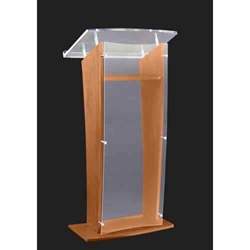 Amplivox SN350016 "H" Style Full Floor Frosted Acrylic Lectern with Medium Oak Finished Wood Panels 