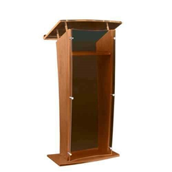 Amplivox SN350027 "H" Style Full Floor Smoked Acrylic Lectern with Walnut Finished Woods Panels 