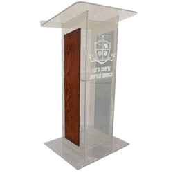 Amplivox SN354004 Modern "H" Design Clear Acrylic Full Floor Lectern with Mahogany Finished Wood Panels 