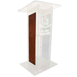 Amplivox SN354014 Modern "H" Design Frosted Acrylic Full Floor Lectern with Mahogany Finished Wood Panels 