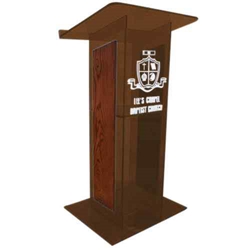 Amplivox SN354024 Modern "H" Design Smoked Acrylic Full Floor Lectern with Mahogany Finished Wood Panels 