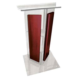 Amplivox SN354504 Modern "V" Design Clear Acrylic Full Floor Lectern with Mahogany Finished Wood Panels 