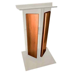 Amplivox SN354517 Modern "V" Design Frosted Acrylic Full Floor Lectern with Walnut Finished Wood Panels 