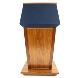 Amplivox SW3040-MH-BlueFabric Patriot Solid Hardwood Multimedia Lectern with Wireless Sound and Mahogany Finish/Blue Fabric 