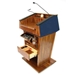 Amplivox SW3045-MH-BlueFabric Patriot Plus Solid Hardwood Multimedia Lectern with Wireless Sound and Mahogany Finish/Blue Fabric - Amplivox-SW3045-MH-BlueFabric