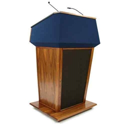 Amplivox SW3045-CH-RedFabric Patriot Plus Solid Hardwood Multimedia Lectern with Wireless Sound and Cherry Finish/Red Fabric 