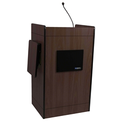Amplivox SW3230-WT Mobile Multimedia Presentation Lectern with Wireless Sound and Walnut Finish 