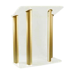 Amplivox SN352518 Contemporary 4-Post Frosted Acrylic and Gold Aluminum Lectern 