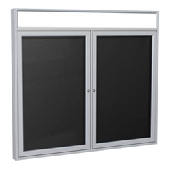 Ghent 48" x 36" 2-Door Satin Alum Frame w/ Headliner Enclosed Flannel Letterboard - Black