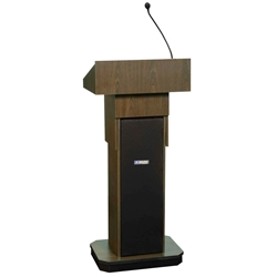 Amplivox SW505A-WT Adjustable Height Executive Wireless Sound Column Full Floor Lectern with Walnut Finish 