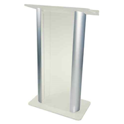 Amplivox SN308019 Contemporary Design 2-Post Frosted Acrylic Full Floor Lectern with Aluminum Accents 