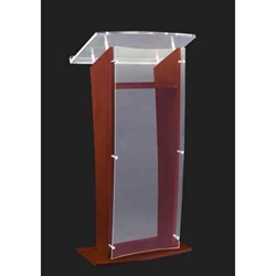 Amplivox SN350014 "H" Style Full Floor Frosted Acrylic Lectern with Mahogany Finished Wood Panels 