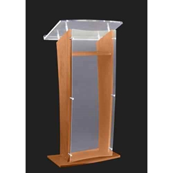 Amplivox SN350017 "H" Style Full Floor Frosted Acrylic Lectern with Walnut Finished Woods Panels 