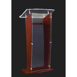 Amplivox SN350004 "H" Style Full Floor Clear Acrylic Lectern with Mahogany Finished Wood Panels 