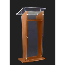 Amplivox SN350007 "H" Style Full Floor Clear Acrylic Lectern with Walnut Finished Woods Panels 
