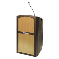Amplivox ST3250-Maple Pinnacle Rugged Plastic Full Floor Lectern with Gooseneck Mic and Maple Panels 