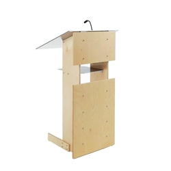 Produits Urbann Inc Y1-V18 Contemporary Natural Wood and Aluminum Full Floor Lectern with Shelf 